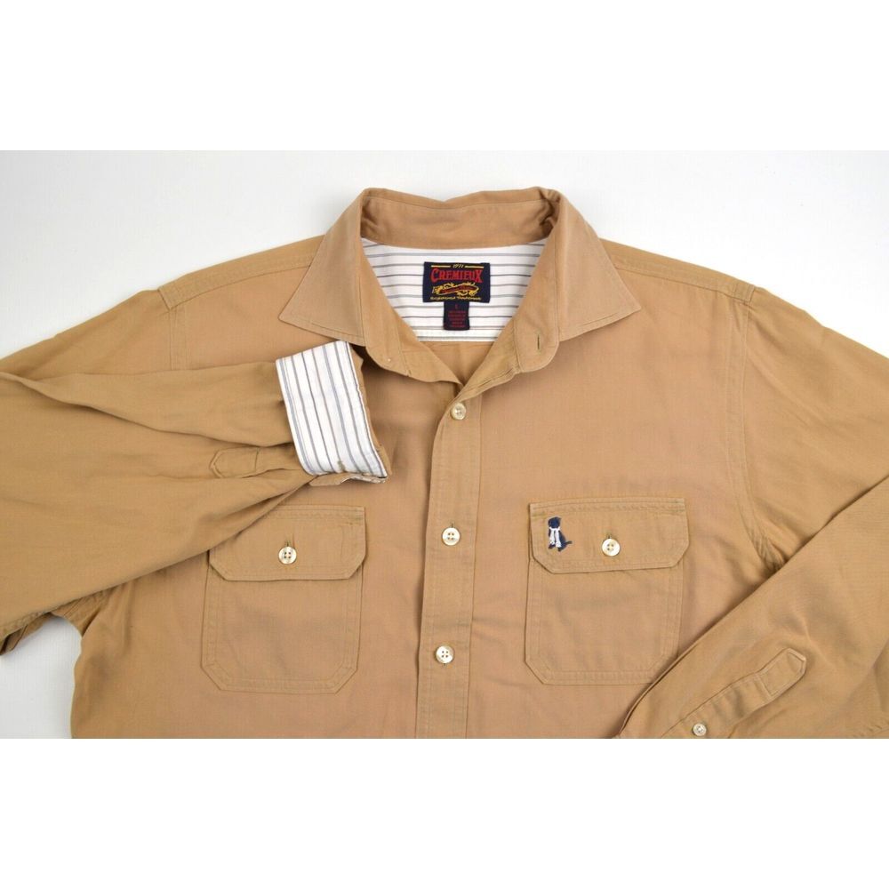 Cremieux Shirt Men's Large Brown Long Sleeve Button Up Embroidered Dog